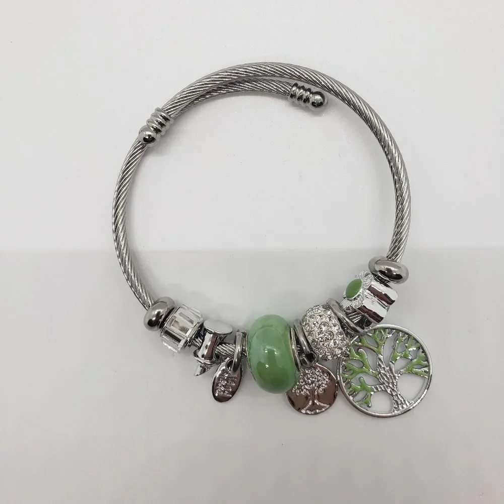 Tree Of Life Charm Bracelet Silver Tone & Green - Picture 6 of 8